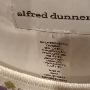 NWT alfred dunner white/purple/green knit crocheted blouse w rhinestones Size Lg